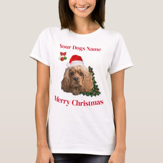 クリスマス動物コッカースパニエル犬 Tシャツ (正面)