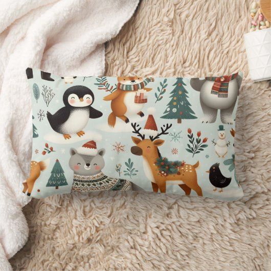 クリスマス動物シームレスパターン花枕 ランバークッション (ブランケット)