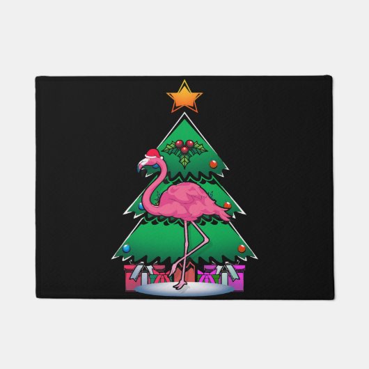 クリスマス動物園の動物クリスマス熱帯鳥ピンクのフラミ ドアマット (正面)