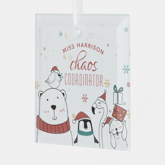 クリスマス動物混沌コーディネーターパーソナライズされた ガラスオーナメント (正面左)