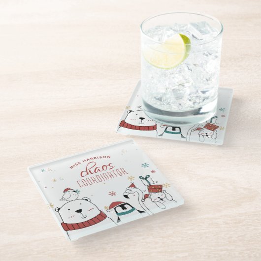 クリスマス動物混沌コーディネーターパーソナライズされた ガラスコースター (アングル)