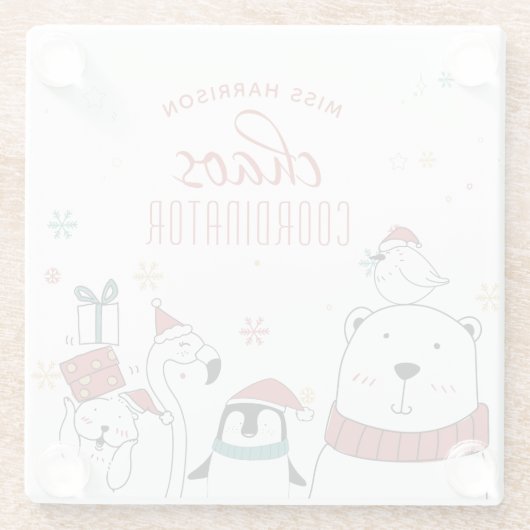 クリスマス動物混沌コーディネーターパーソナライズされた ガラスコースター (裏面)