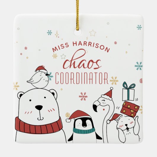 クリスマス動物混沌コーディネーターパーソナライズされた セラミックオーナメント (裏面)