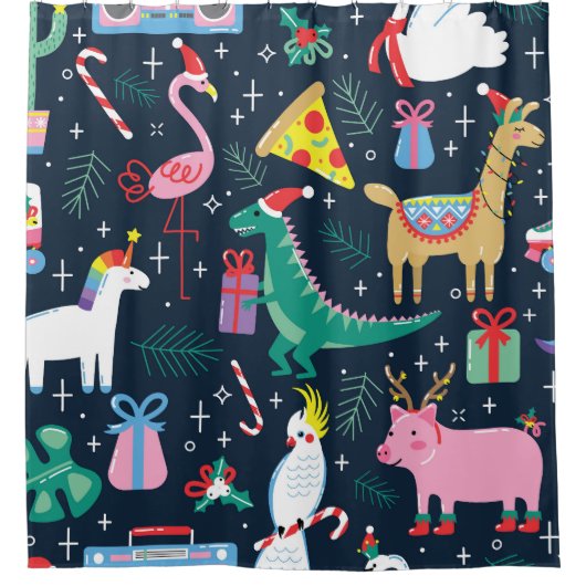 クリスマス動物、かわいいシームレスデザイン。 シャワーカーテン (正面)