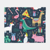 クリスマス動物、かわいいシームレスデザイン。 フリースブランケット (正面(横))