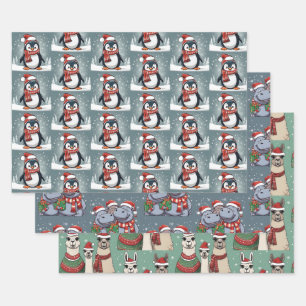 クリスマス動物 ラッピングペーパーシート