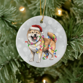 クリスマス包まれたのライトアップ|秋田犬 セラミックオーナメント
