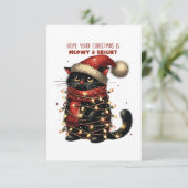 クリスマス包まれたの明かりが付いた可愛い猫。 カード (スタンド正面)