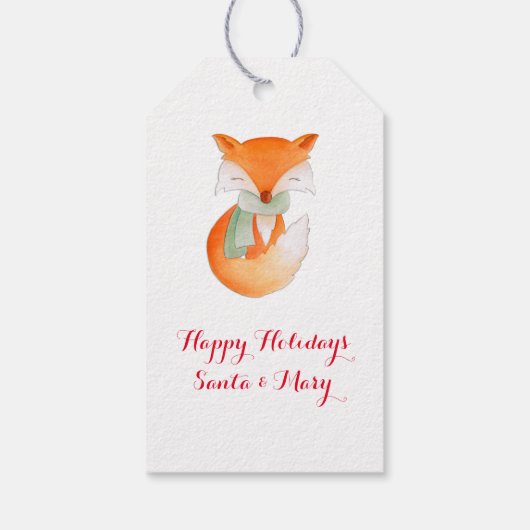 クリスマス包まれたアップフォックスアートギフトラベル ギフトタグ (裏面)