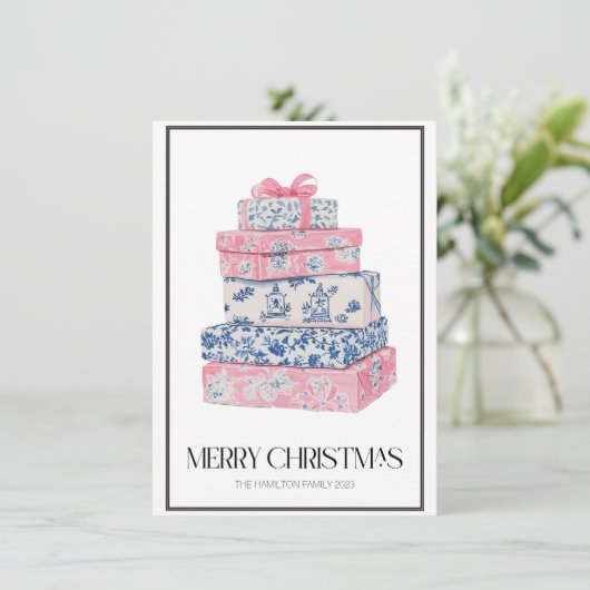 クリスマス包まれたギフト名門私立校風の写真 シーズンカード (スタンド正面)