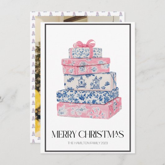 クリスマス包まれたギフト名門私立校風の写真 シーズンカード (正面/裏面)