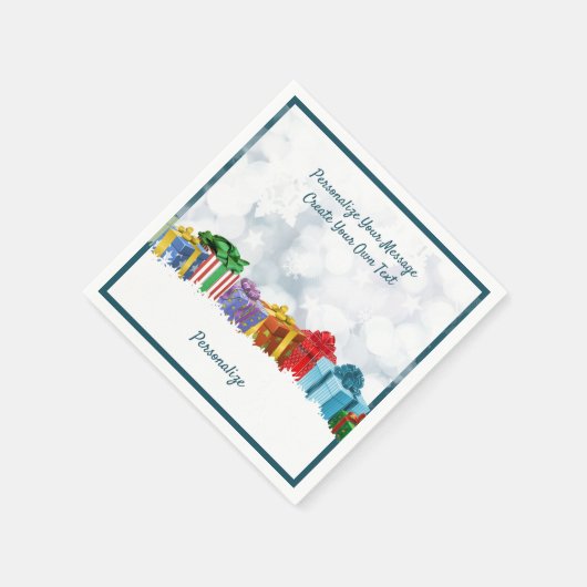 クリスマス包まれたプレゼントのパーソナライズ スタンダードカクテルナプキン (角)