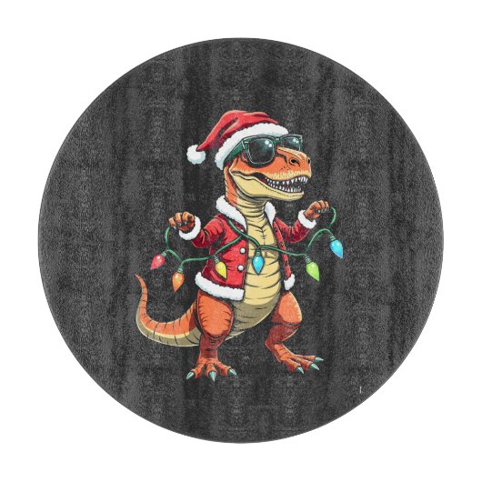 クリスマス包まれたライト付き恐竜サンタハット カッティングボード (正面)
