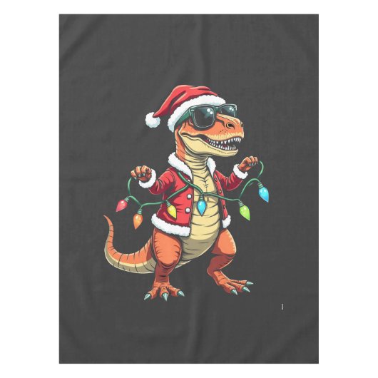 クリスマス包まれたライト付き恐竜サンタハット テーブルクロス (正面)