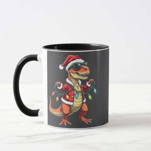 クリスマス包まれたライト付き恐竜サンタハット マグカップ (左)