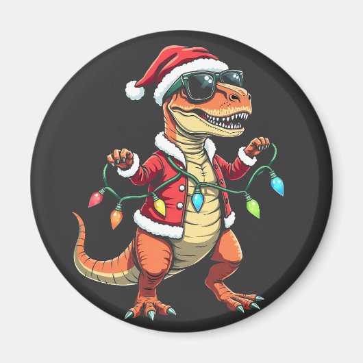 クリスマス包まれたライト付き恐竜サンタハット マグネット (正面)