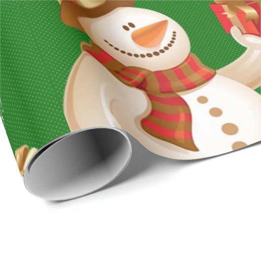 クリスマス包装紙 雪だるま 緑 ラッピングペーパー (ロールコーナー)