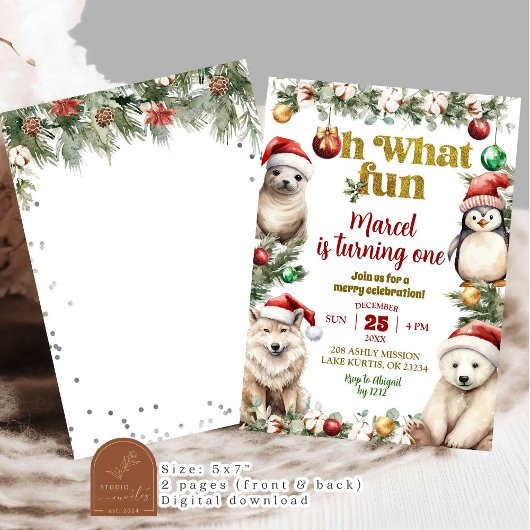 クリスマス北極動物おもしろい誕生日招待状 招待状