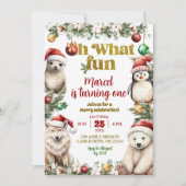 クリスマス北極動物楽しい誕生日招待状 招待状 (正面)
