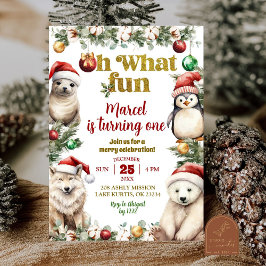 クリスマス北極動物楽しい誕生日招待状 招待状