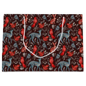 クリスマス北欧のパターンドシカ、ウサギ、レッドバード ラージペーパーバッグ (正面)