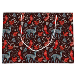 クリスマス北欧のパターンドシカ、ウサギ、レッドバード ラージペーパーバッグ