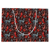 クリスマス北欧のパターンドシカ、ウサギ、レッドバード ラージペーパーバッグ (裏面)