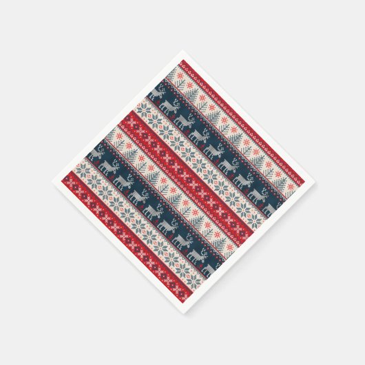 クリスマス北欧をテーマにした醜いセーター柄の鹿 スタンダードカクテルナプキン (角)