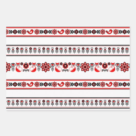 クリスマス北欧スカンジナビアのスウェーデンブラックレッド ラッピングペーパーシート (正面2)