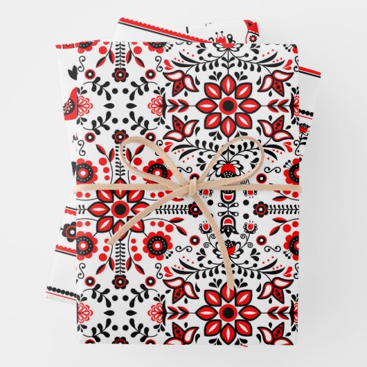 クリスマス北欧スカンジナビアのスウェーデンブラックレッド ラッピングペーパーシート (インサイチュ)