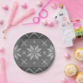 クリスマス北欧ニットエレガントグレイ冬 ペーパープレート (パーティー)