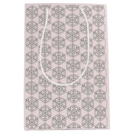 クリスマス千鳥格子のスノーフレークスピンク赤面 ミディアムペーパーバッグ