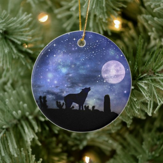 クリスマス南西部コヨーテとサボテン セラミックオーナメント (ツリー)