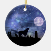 クリスマス南西部コヨーテとサボテン セラミックオーナメント (正面)