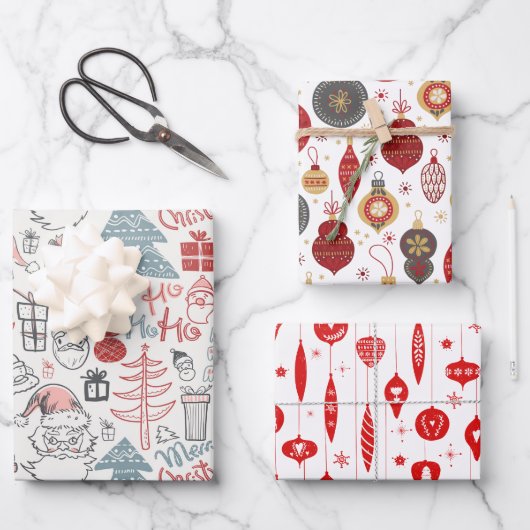 クリスマス古いスタイルヴィンテージパターン ラッピングペーパーシート (正面)