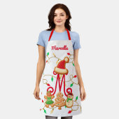 クリスマス名モノグラムカスタムギンガーブレッドレッド エプロン (着用した状態)