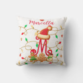 クリスマス名モノグラムカスタムギンガーブレッドレッド クッション (正面)