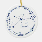 クリスマス名前をカスタムするがん〔占星術の〕十二宮図サインブルー セラミックオーナメント (正面)