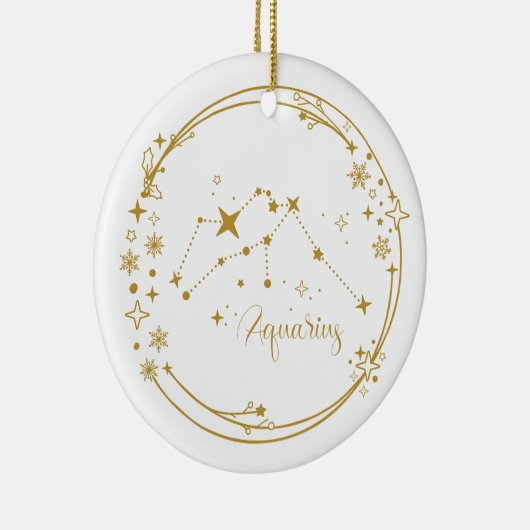 クリスマス名前をカスタムするアクエリアス〔占星術の〕十二宮図スターズ金ゴールド セラミックオーナメント (右)