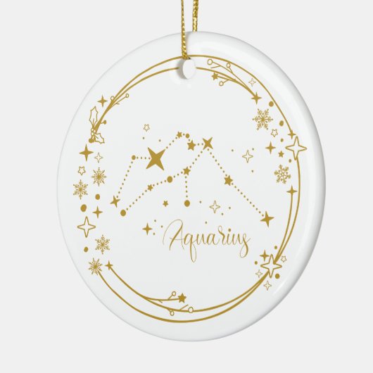 クリスマス名前をカスタムするアクエリアス〔占星術の〕十二宮図スターズ金ゴールド セラミックオーナメント (左)