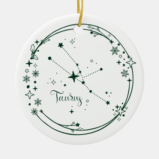 クリスマス名前をカスタムするタウラス〔占星術の〕十二宮図サイングリーン セラミックオーナメント (正面)