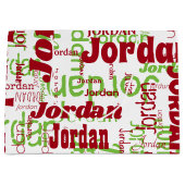 クリスマス名前をカスタムするパターン白赤グリーン ラージペーパーバッグ (正面)