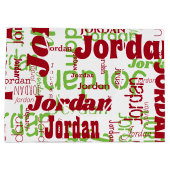 クリスマス名前をカスタムするパターン白赤グリーン ラージペーパーバッグ (裏面)