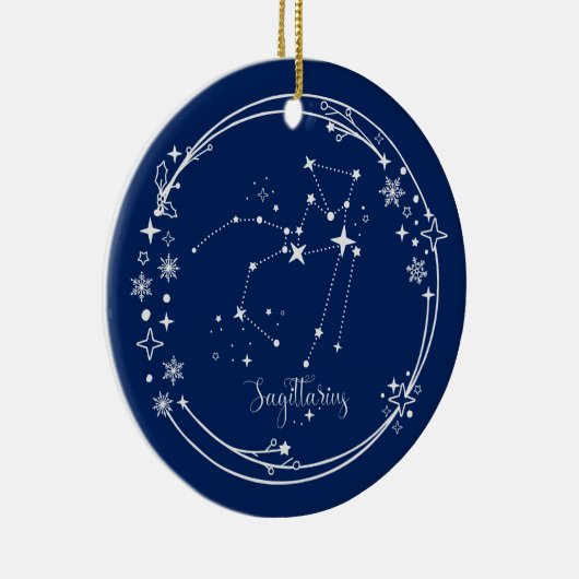 クリスマス名前をカスタムする射手座ブルーシルバースター セラミックオーナメント (右)