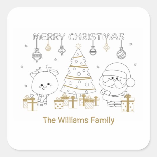クリスマス名前をカスタムする着色おもしろいかわいいユニーク スクエアシール (正面)