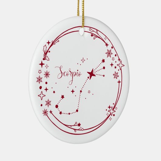 クリスマス名前をカスタムする蠍座〔占星術の〕十二宮図サインレッド セラミックオーナメント (右)
