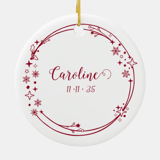 クリスマス名前をカスタムする蠍座〔占星術の〕十二宮図サインレッド セラミックオーナメント (裏面)