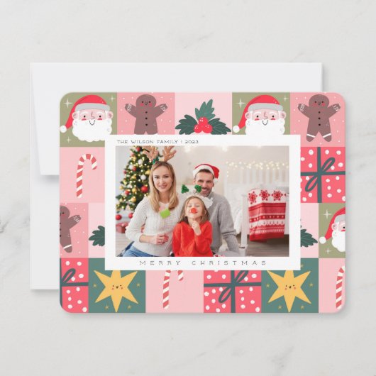 クリスマス喜びの家族写真 ホリデーカード (正面)