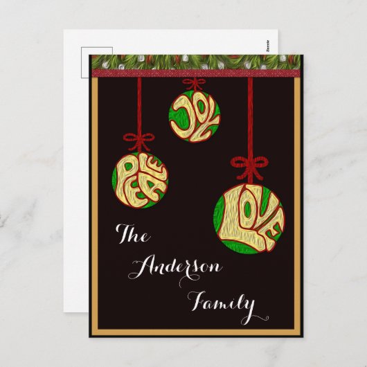 クリスマス喜び平和の愛の家族がパーソナライズ シーズンポストカード (正面/裏面)