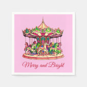 クリスマス回転木馬インキャンディストライプズ スタンダードカクテルナプキン (正面)